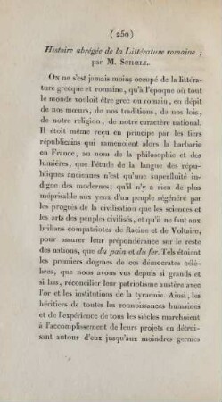 Histoire abrégée de la Littérature romaine; par M. Schoell