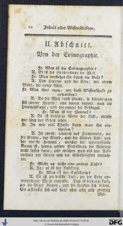 II. Abschnitt. Von der Cosmographie.