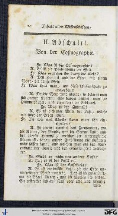 II. Abschnitt. Von der Cosmographie.