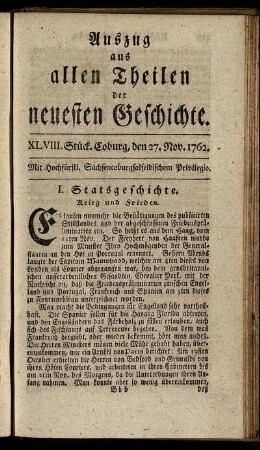 XLVIII. Stück. Coburg, den 27. Nov. 1762.