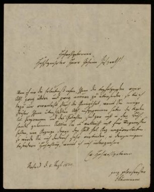 Brief von Ferdinand Kaemmerer an Gustav Hugo. Rostock, 8.9.1839