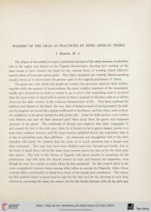 Worship of the Dead as Practced by some African Tribes