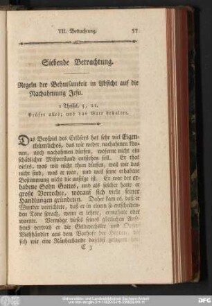 Siebende Betrachtung. Regeln der Behutsamkeit in Absicht auf die Nachahmung Jesu.