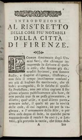 Introduzione Al Ristretto Delle Cose Piu' Notabili Della Città Di Firenze.