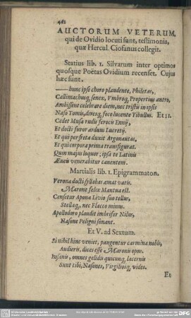 Auctorum Veterum, qui de Ovidio locuti sunt, testimonia, quae Hercul. Ciosanus collegit