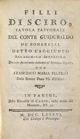 Filli di Sciro : favola pastorale