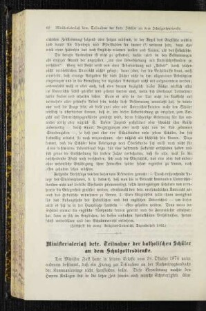 Ministerialerlaß betr. Teilnahme der katholischen Schüler an dem Schulgottesdienste