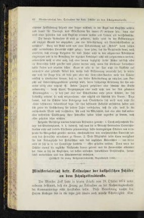 Ministerialerlaß betr. Teilnahme der katholischen Schüler an dem Schulgottesdienste