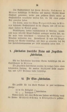 V. Fabrikation feuerfester Steine und Ziegelstein- Fabrikation.