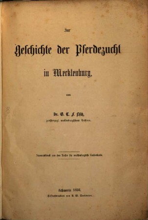 Zur Geschichte der Pferdezucht in Mecklenburg