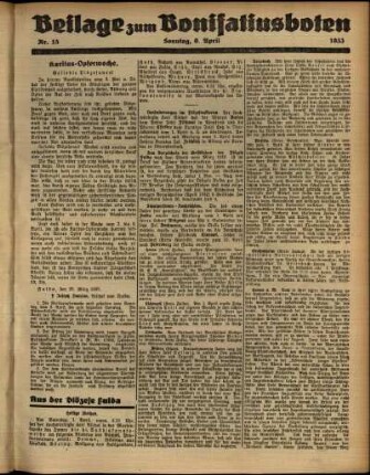 Zweite Ausgabe vom Sonntag, den 09. April 1933.