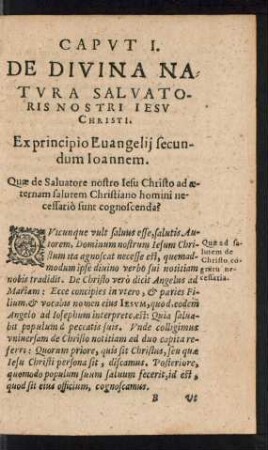 Caput I. De Divina Natura Salvatoris Nostri Iesu Christi.