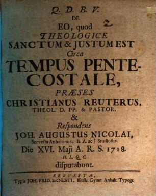 De eo quod theologice sanctum et iustum est circa tempus pentecostale