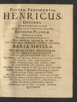Divina. Providentia. Henricus. Decimus. ...