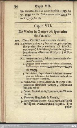 Caput VII, De Verbo in Genere, & speciatim de Perfecto