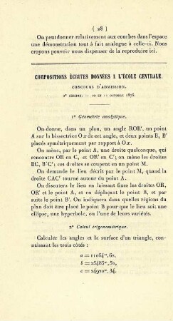 Compositions écrites données à l'École Centrale. Concours d'admission.