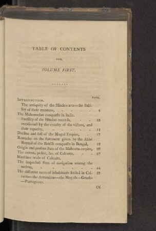 Table of Contents for Volume First.