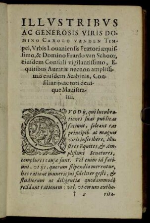 Illustribus Ac Generosis Viris Domino Carolo Van Den Timpel [...] Domino Frardo van Schoor [...]