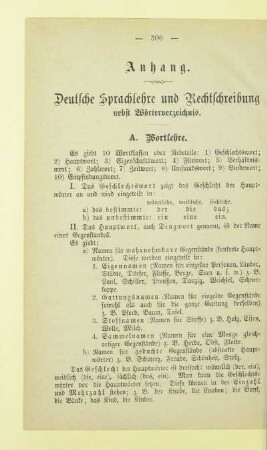 Anhang. Deutsche Sprachlehre und Rechtschreibung nebst Wörterverzeichnis