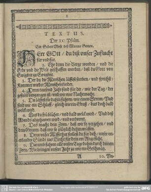 Textus. Der XC. Psalm. Ein Gebet Mose deß Manns Gottes