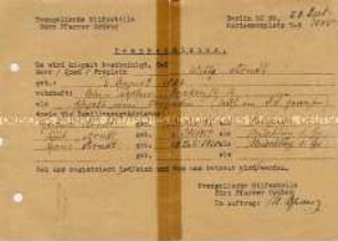 Bescheinigung über die Registrierung einer Familie bei der evangelischen Hilfsstelle (Büro Pfarrer Grüber) - Familienkonvolut