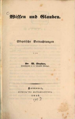 Wissen und Glauben : skeptische Betrachtungen