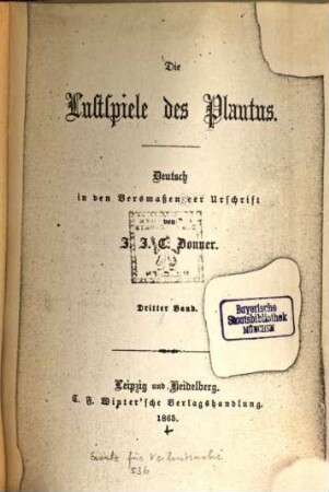 Die Lustspiele des Plautus : in den Versmaßen der Urschrift, 3