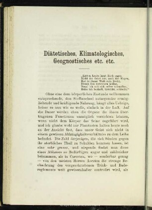 Diätisches, Klimatologisches, Geognostisches etc. etc