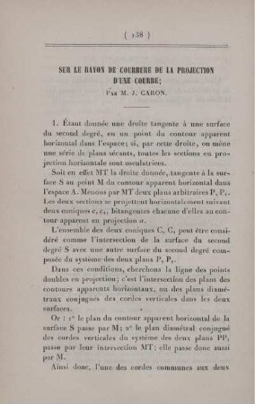 Sur le rayon de courbure de la projection d'une courbe.