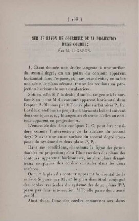 Sur le rayon de courbure de la projection d'une courbe.