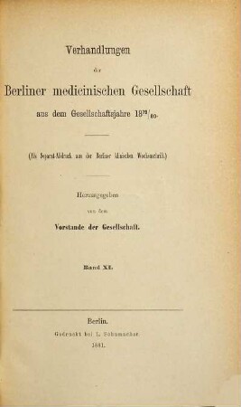 Verhandlungen der Berliner Medizinischen Gesellschaft. 11. 1879/80 (1881)