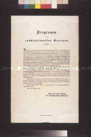 Flugblatt: Programmatische Erklärung des constitutionellen Vereins; Wien, 8. Sept. 1848