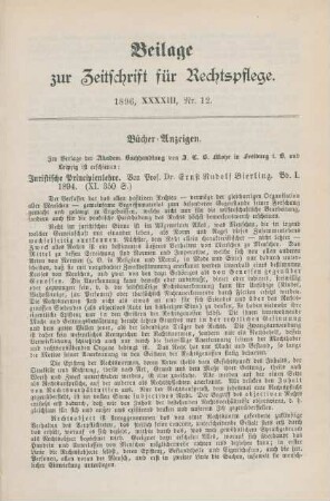 Beilage zur Zeitschrift für Rechtspflege. 1896, XXXXIII, Nr. 12