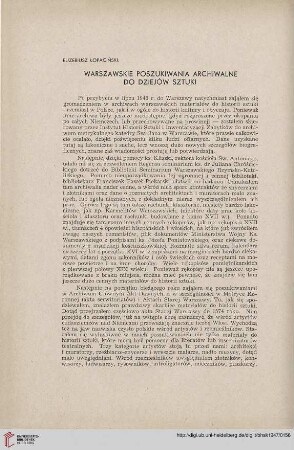 9: Warszawskie poszukiwania archiwalne do dziejów sztuki