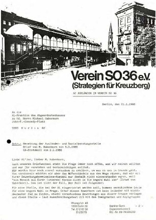 Protokolle: Stadtteilausschuss SO 36 und Immigrantenasschuss S0 36, 1986