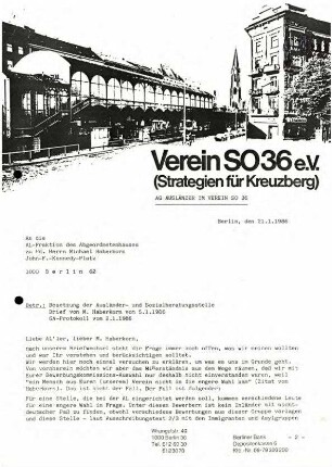 Protokolle: Stadtteilausschuss SO 36 und               Immigrantenasschuss S0 36, 1986