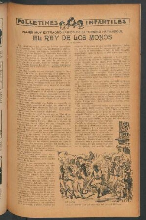 El rey de los monos : Folletines infantiles - Viajes muy extraordinarios de Saturnino Farandoul - (Continuación)