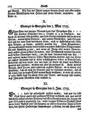 XI. Ebenezer in Georgien den 6. Jun. 1753