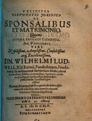 Disputatio Iuridica De Sponsalibus Et Matrimonio