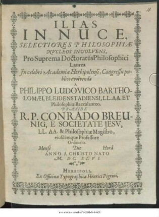 Ilias In Nuce, Selectiores Philosophiae Nucleos Involvens