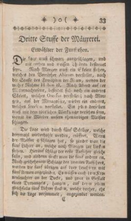Dritte Stuffe der Mäurerei. Erwählter der Funfzehen