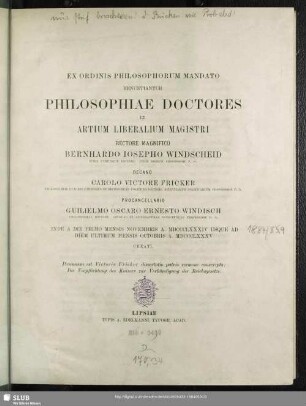 1884/85: Ex Ordinis Philosophorum mandato renuntiantur philosophiae doctores et artium liberalium magistri