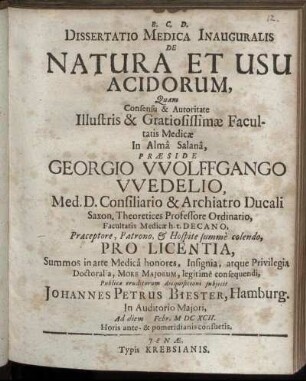 Dissertatio Medica Inauguralis De Natura Et Usu Acidorum