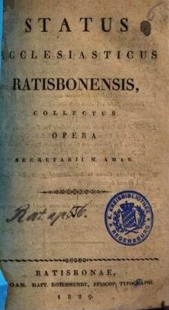 Status ecclesiasticus Ratisbonensis. 1829