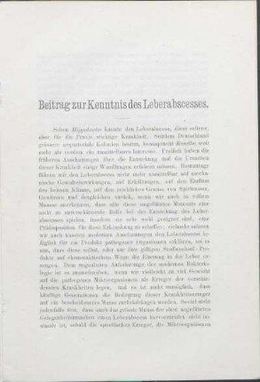 Beitrag zur Kenntnis des Leberabscesses.