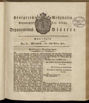 Nro. 21. Mittwoch, den 13ten März 1811 [-] Nro. 30. Sonnabend, den 13ten April 1811