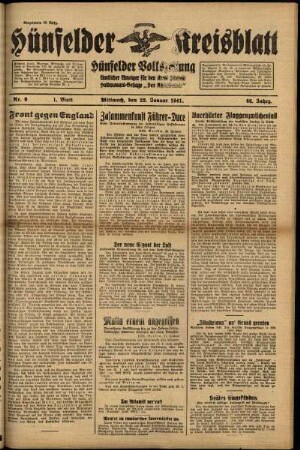 Erste Ausgabe vom Mittwoch, den 22. Januar 1941.