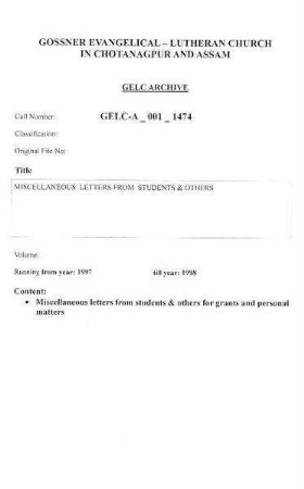 MISCELLANEOUS LETTERS FROM STUDENTS & OTHERS