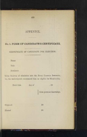 No. 1. Form of candidate´s certificate. : Certificate of candidate for election.