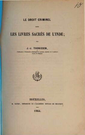 Le droit criminel dans les livres sacrés de l'Inde